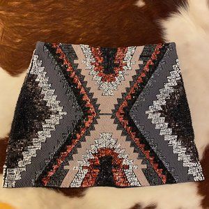 Zara Beaded Sequin Tribal Print Mini Skirt